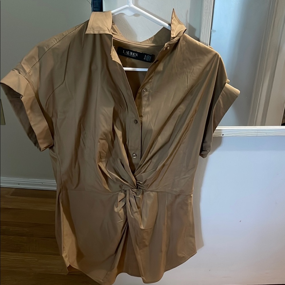 Ralph Lauren Black Label Gold Tie Front Button Down Shirt